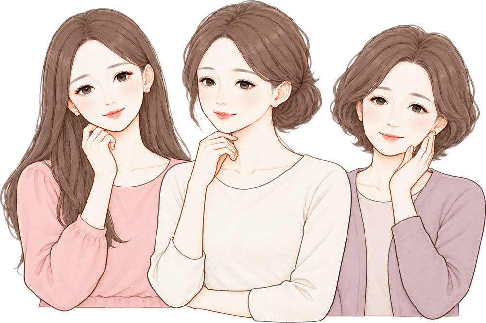 年代の異なる3人の女性のイラスト