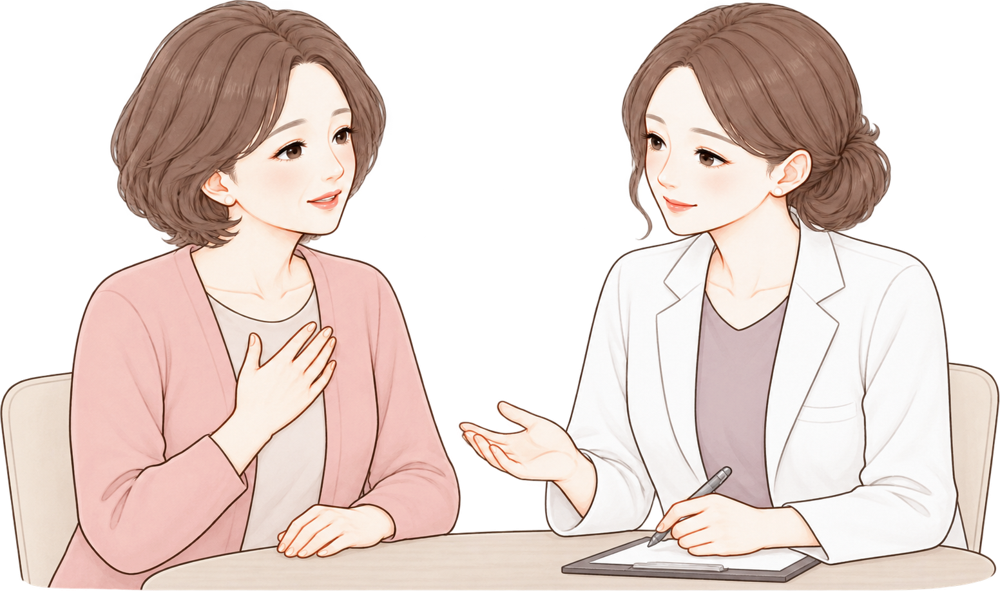 医師に悩みを相談する女性のイラスト