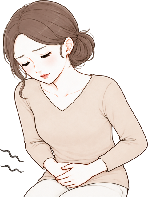 下腹部を押さえて前かがみになる女性のイラスト